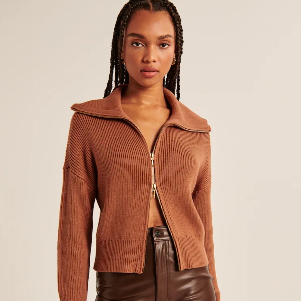 NWT ABERCROMBIE DOUBLE ZIP RIBBED CARDIGAN